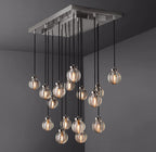 36 Inch Ribbed Glass Globe Rectangular Chandelier - Pearl