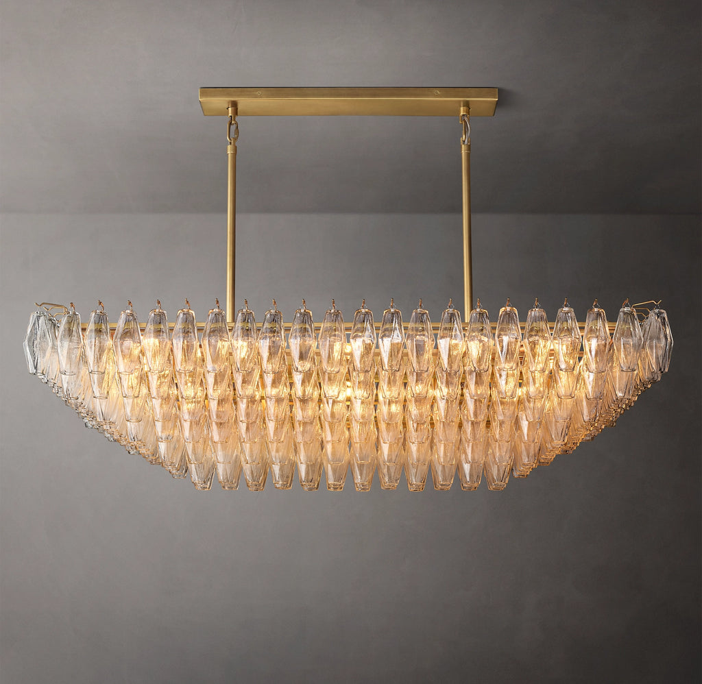 54 Inch Clear Murano Glass Tiered Rectangular Chandelier - Chiara