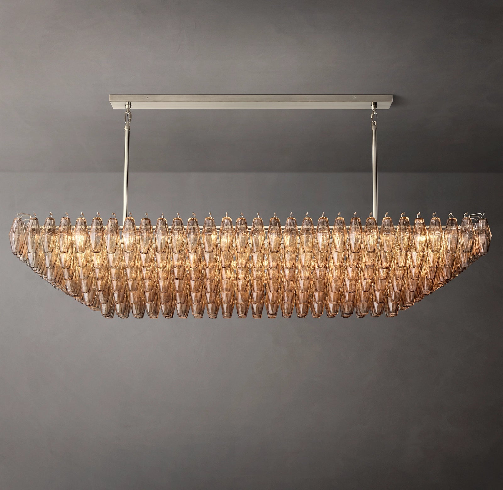 74 Inch Smoked Murano Glass Tiered Rectangular Chandelier - Chiara