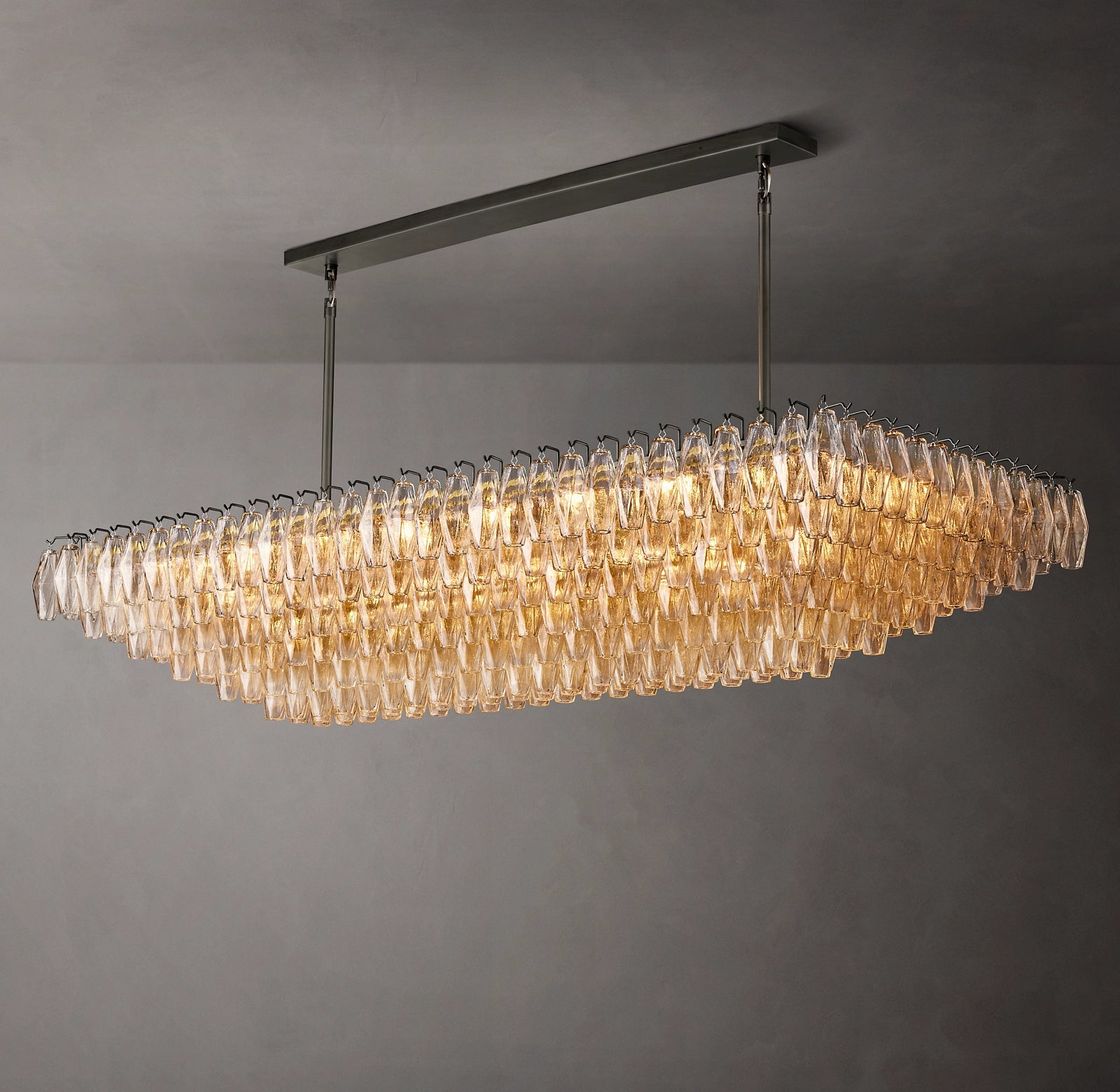74 Inch Clear Murano Glass Tiered Rectangular Chandelier - Chiara