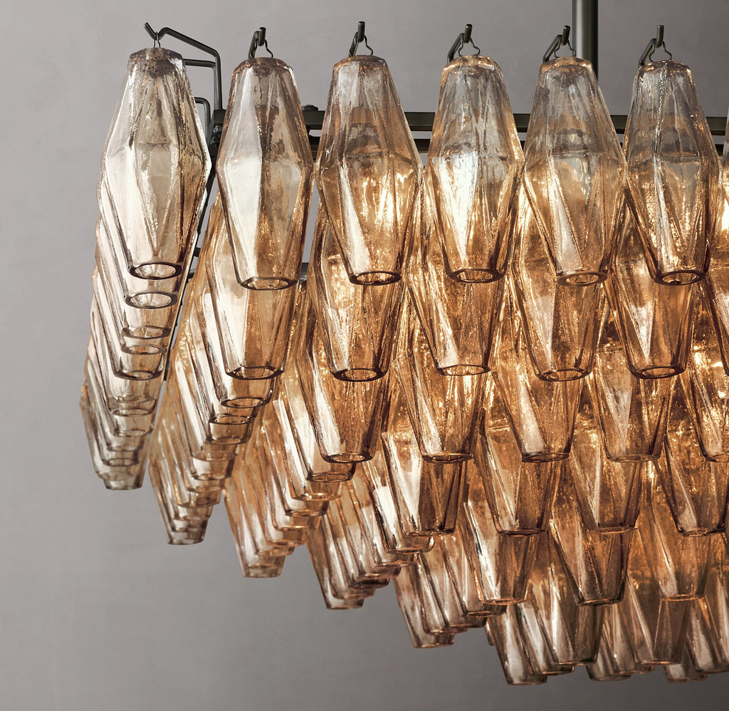 54 Inch Smoked Murano Glass Tiered Rectangular Chandelier - Chiara