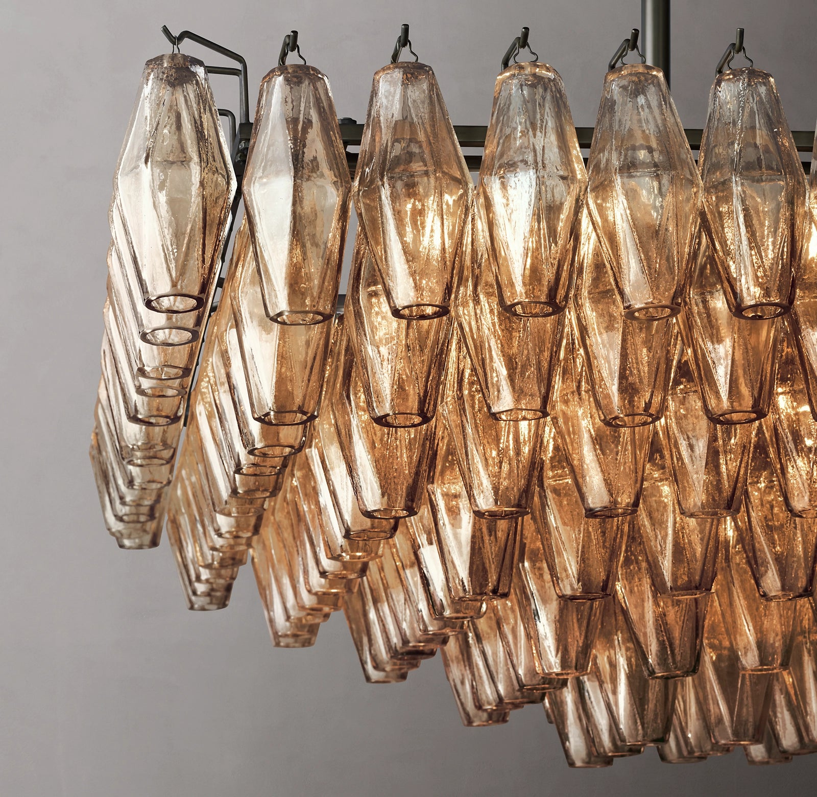 54 Inch Smoked Murano Glass Tiered Rectangular Chandelier - Chiara