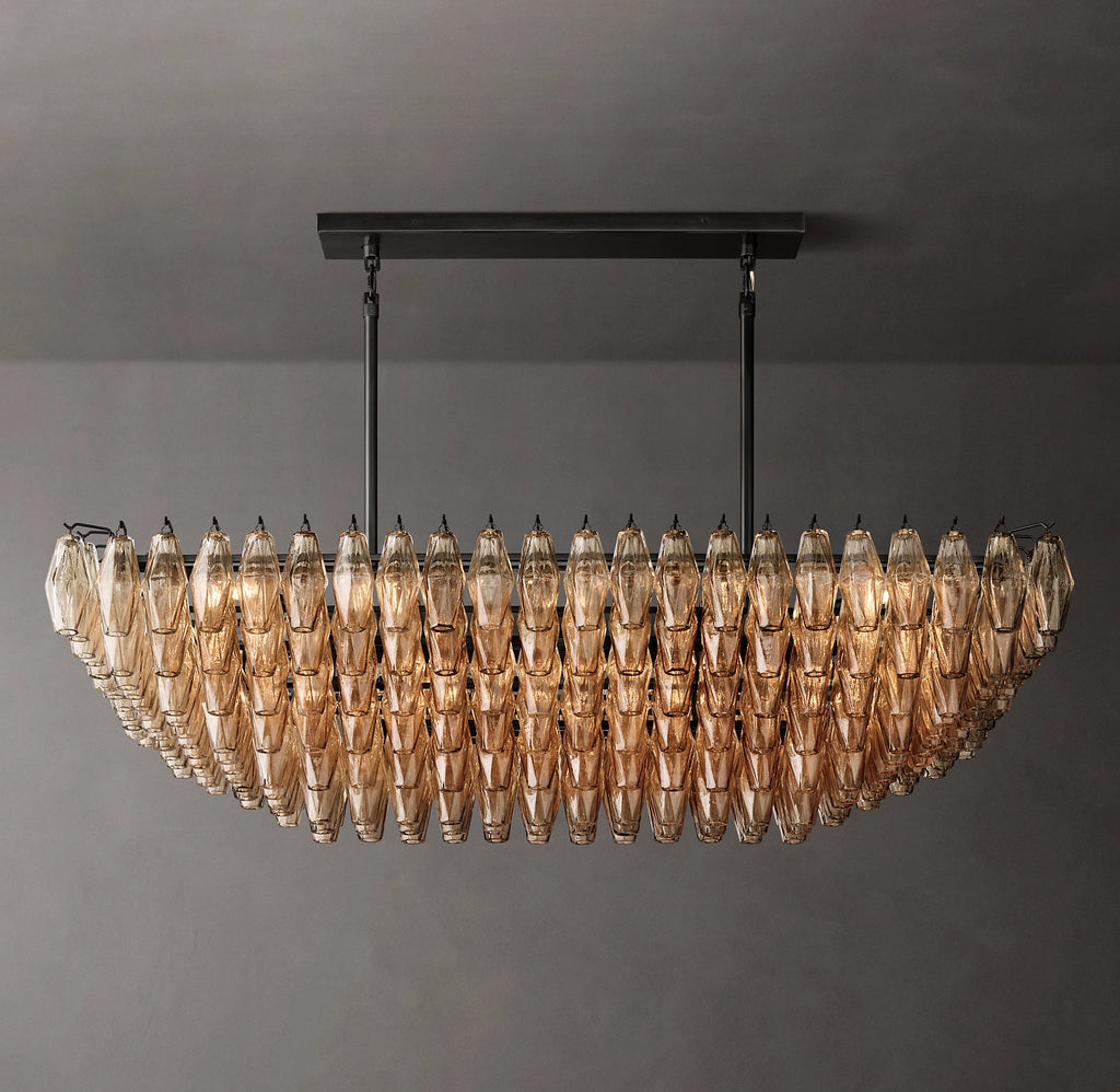 54 Inch Smoked Murano Glass Tiered Rectangular Chandelier - Chiara