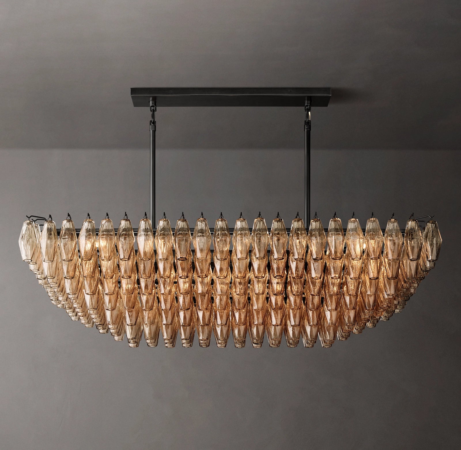54 Inch Smoked Murano Glass Tiered Rectangular Chandelier - Chiara