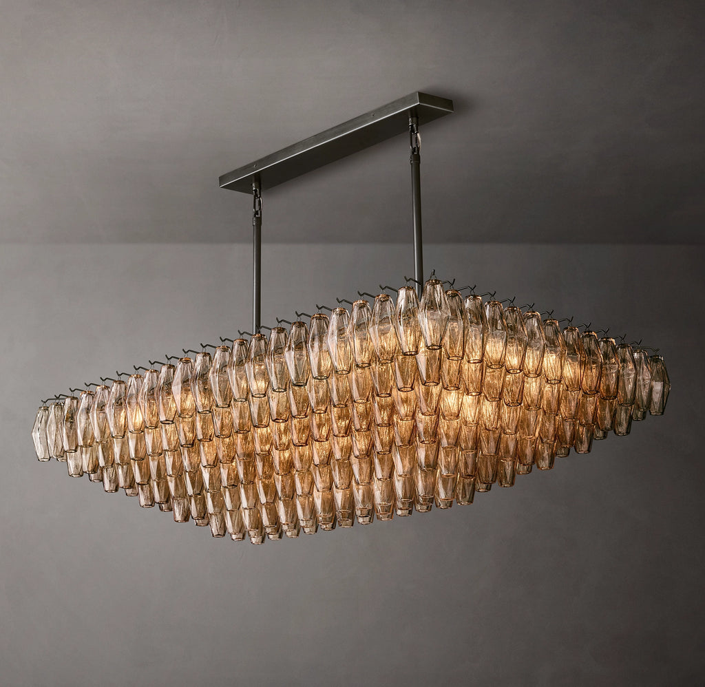 54 Inch Smoked Murano Glass Tiered Rectangular Chandelier - Chiara
