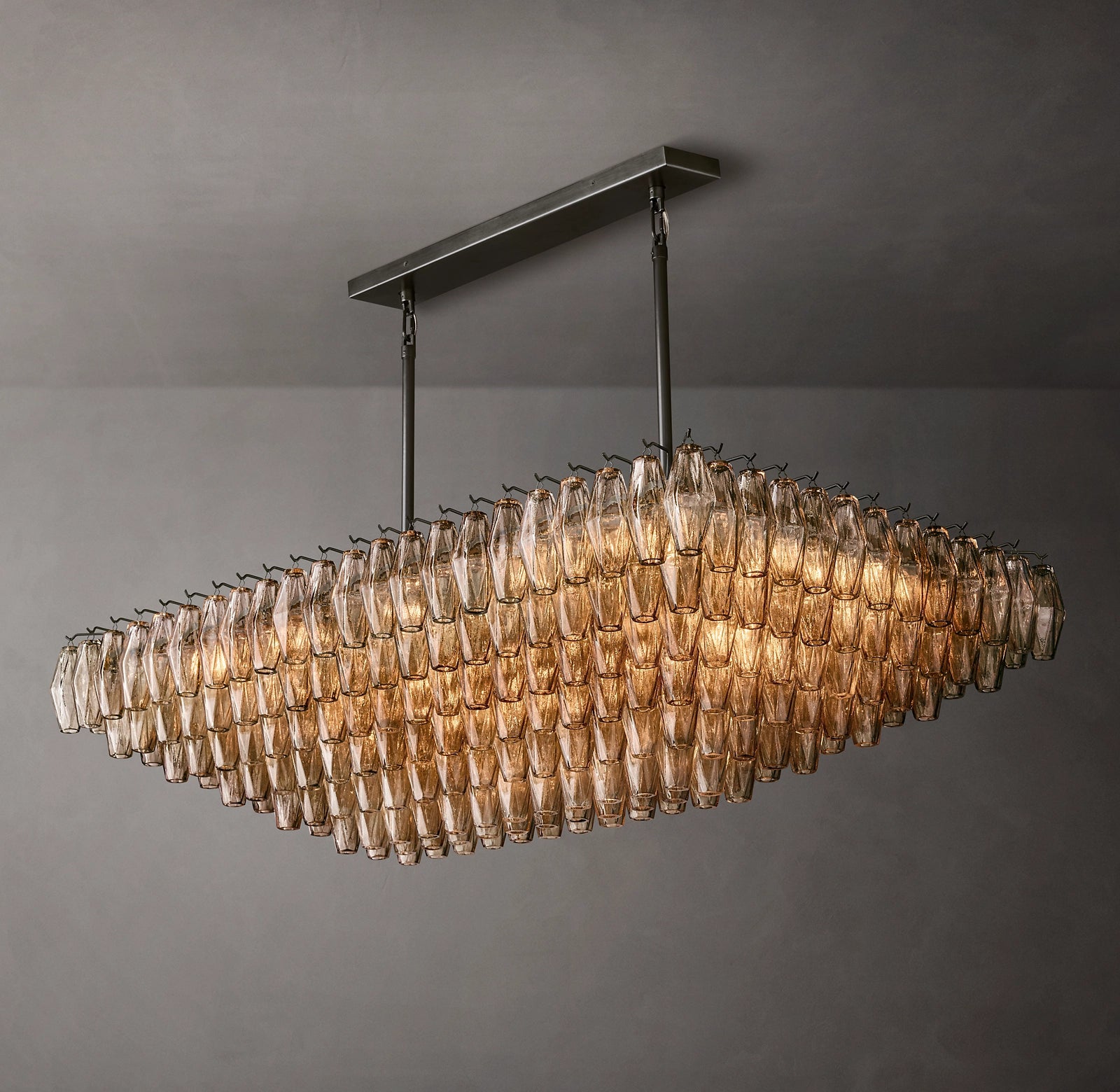 54 Inch Smoked Murano Glass Tiered Rectangular Chandelier - Chiara
