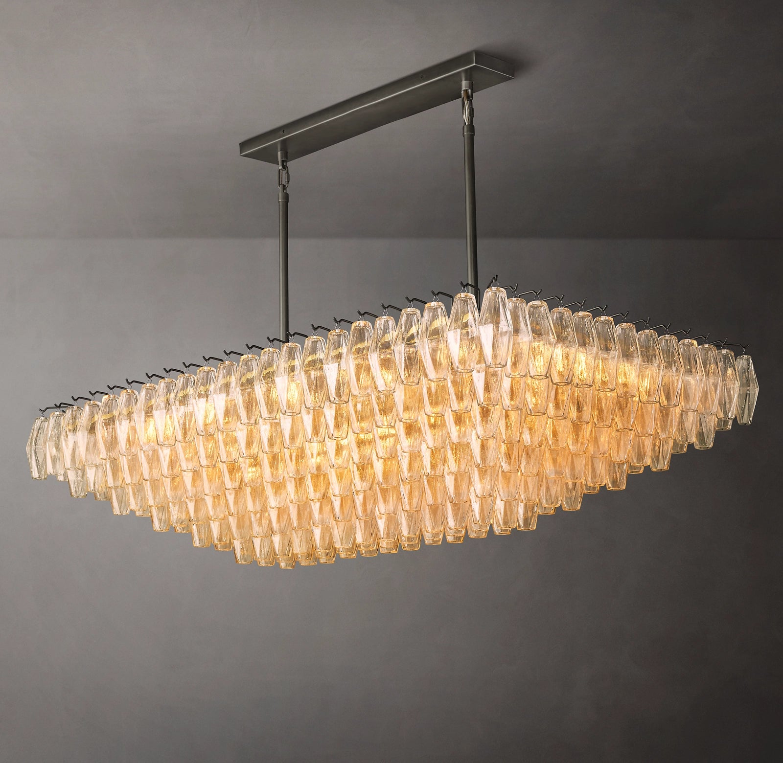 54 Inch Clear Murano Glass Tiered Rectangular Chandelier - Chiara