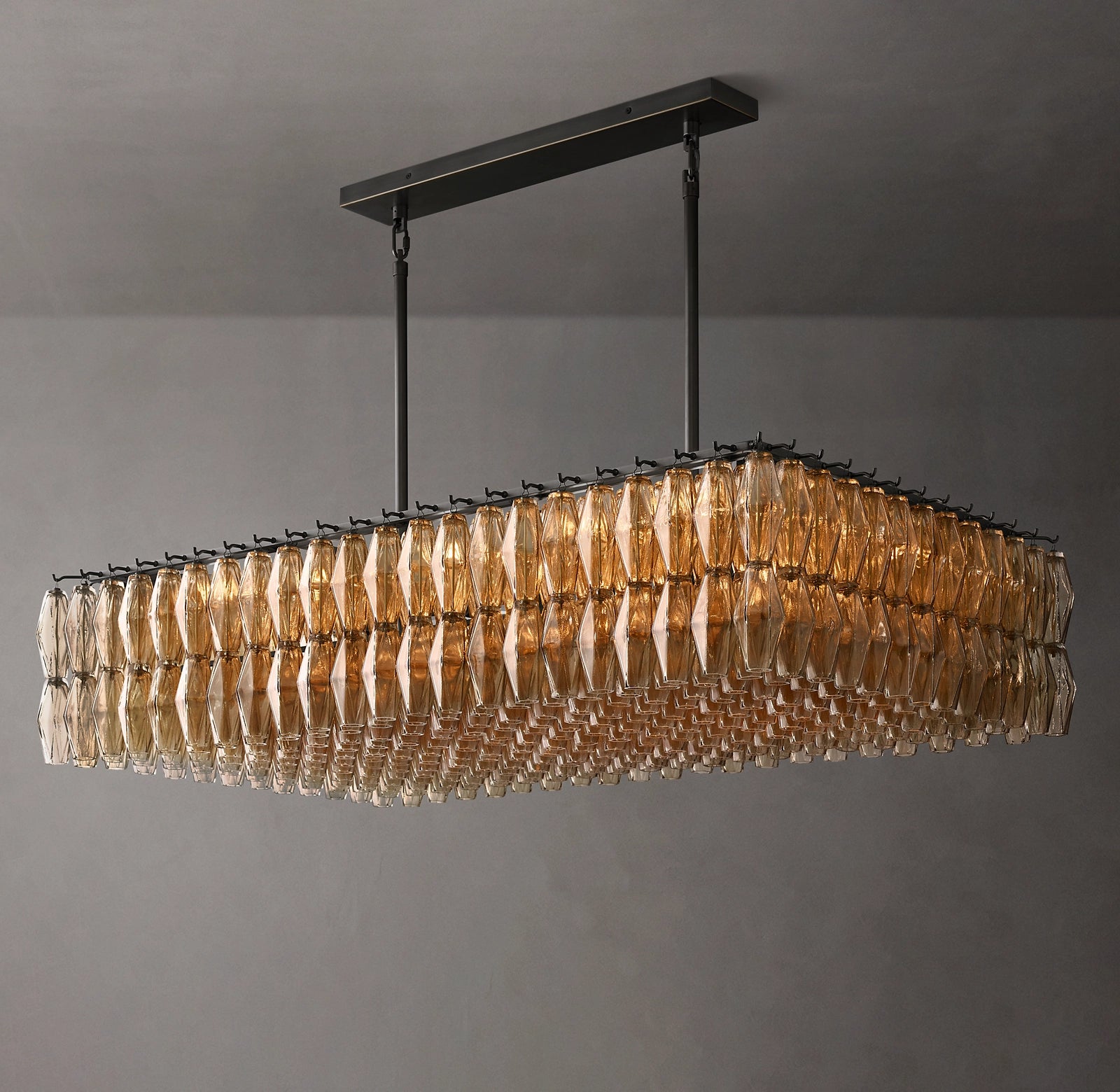 54 Inch Smoked Murano Glass Rectangular Chandelier - Chiara
