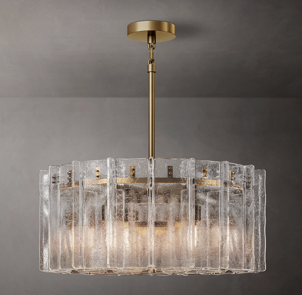 36 Inch Clear Hammered Glass Round Chandelier - Lattice