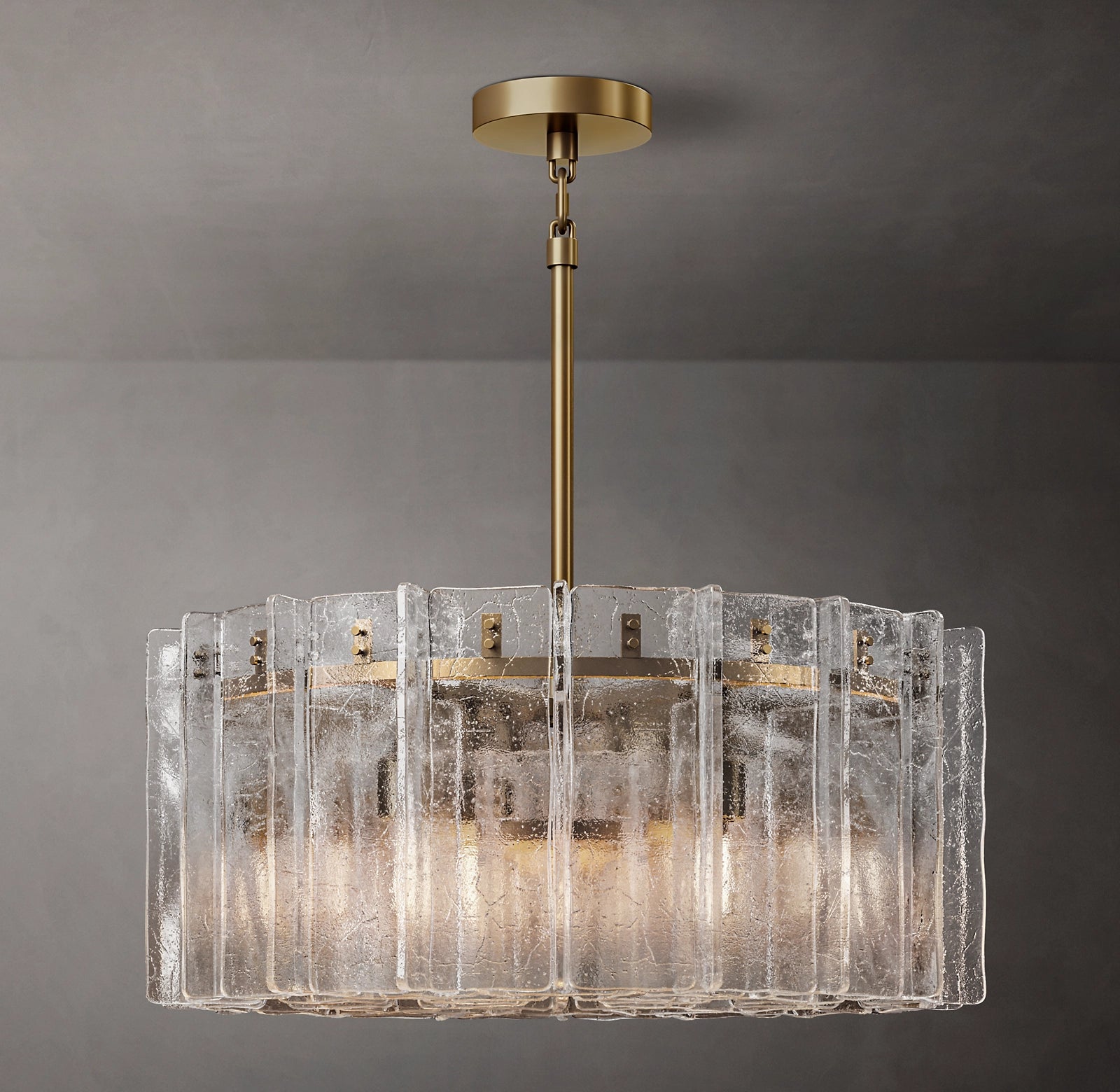 36 Inch Clear Hammered Glass Round Chandelier - Lattice