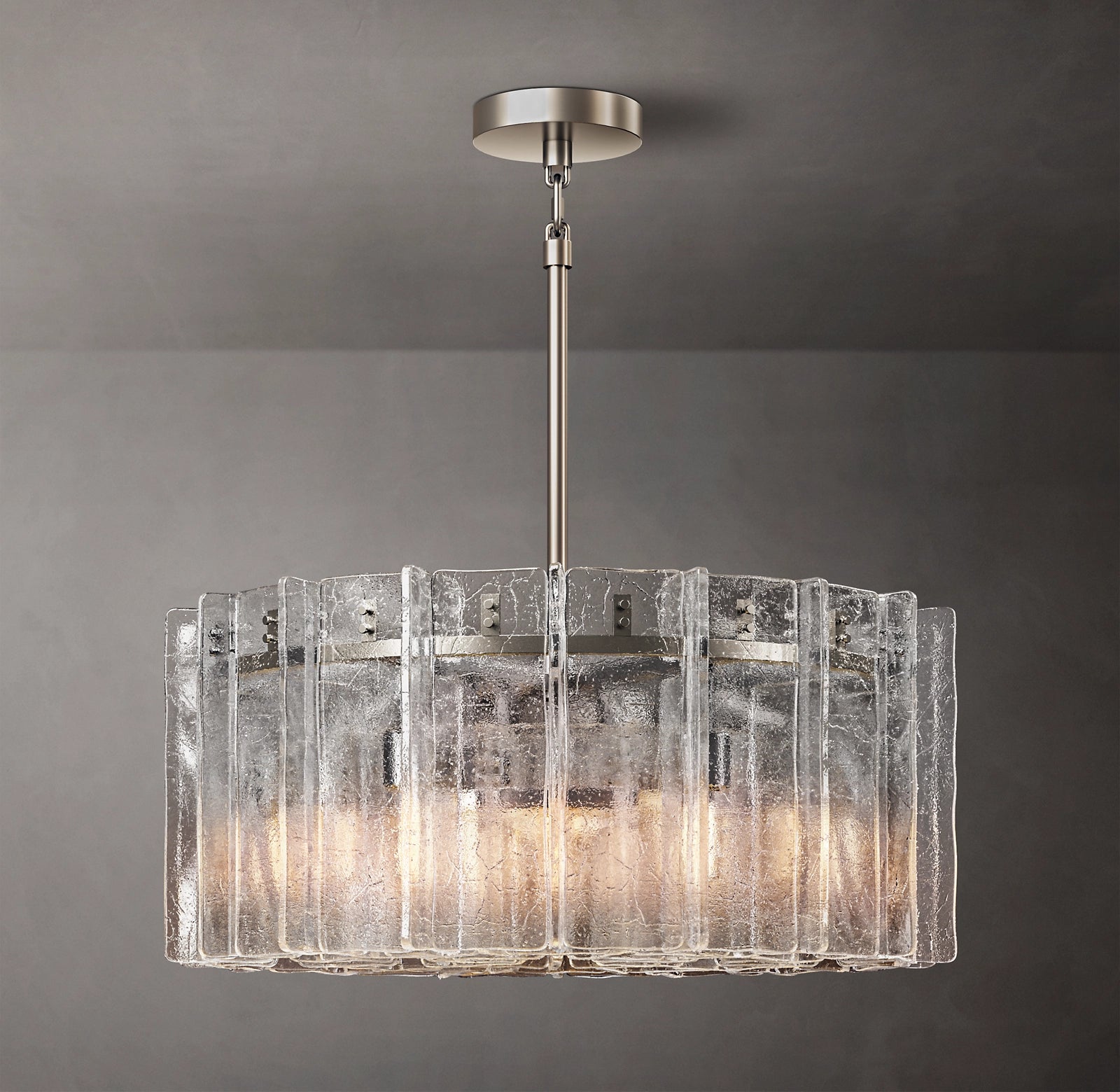 36 Inch Clear Hammered Glass Round Chandelier - Lattice