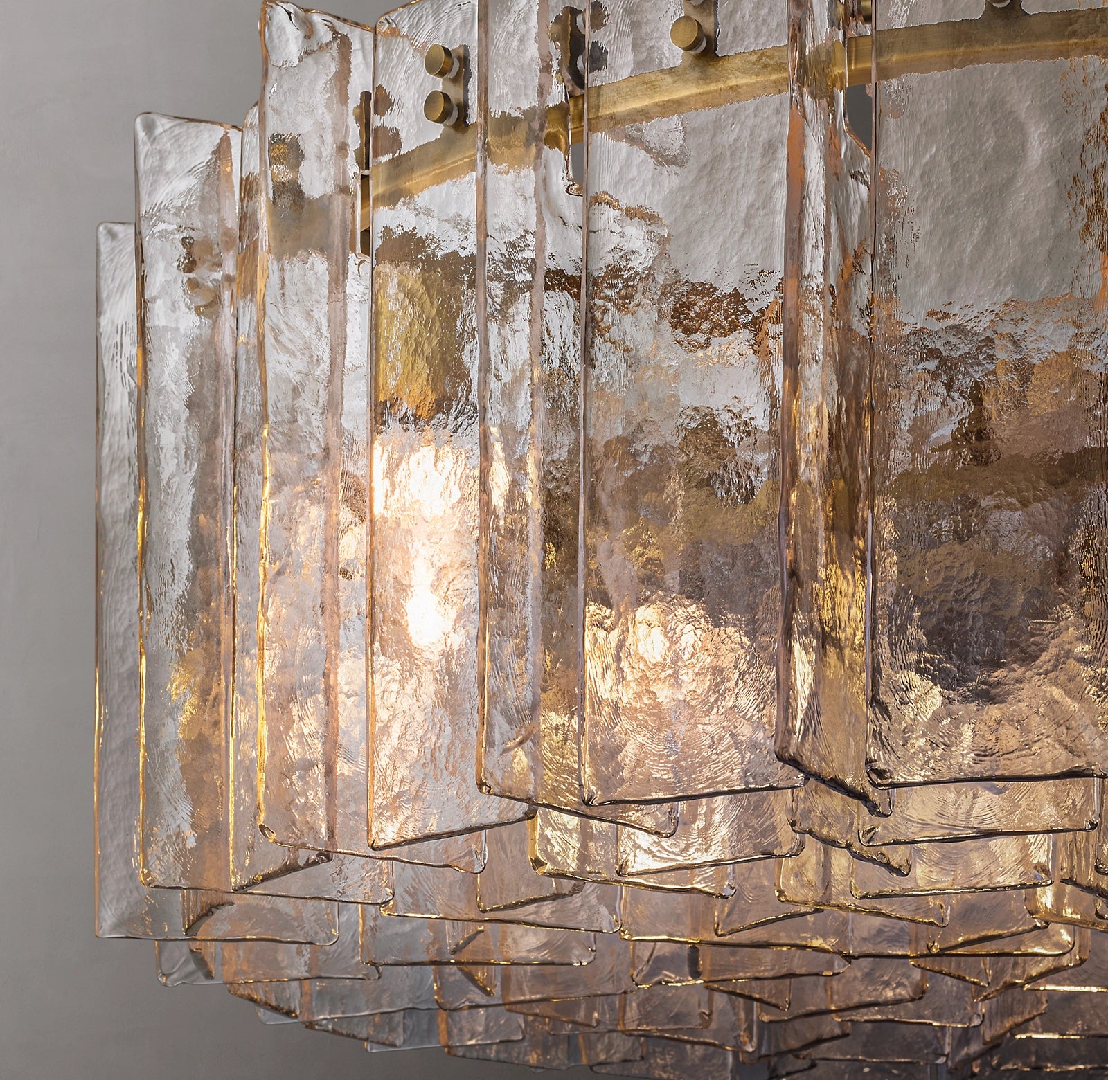 36 Inch Clear Hammered Glass Round Chandelier - Lattice