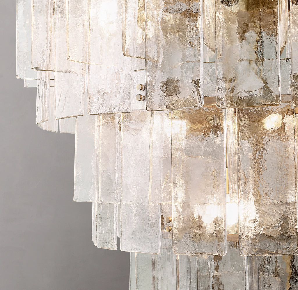 36 Inch Clear Hammered Glass Tiered Chandelier - Lattice