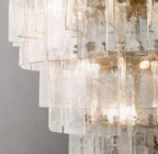 36 Inch Clear Hammered Glass Tiered Chandelier - Lattice