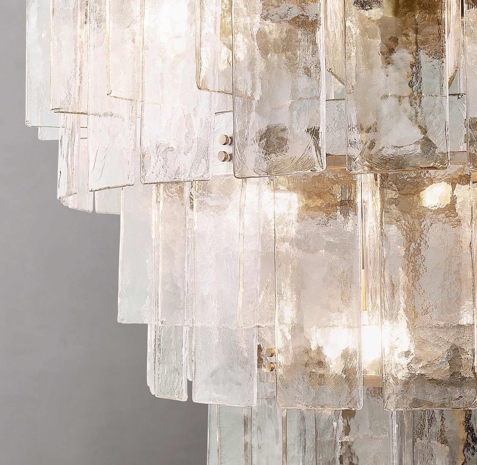 36 Inch Clear Hammered Glass Tiered Chandelier - Lattice