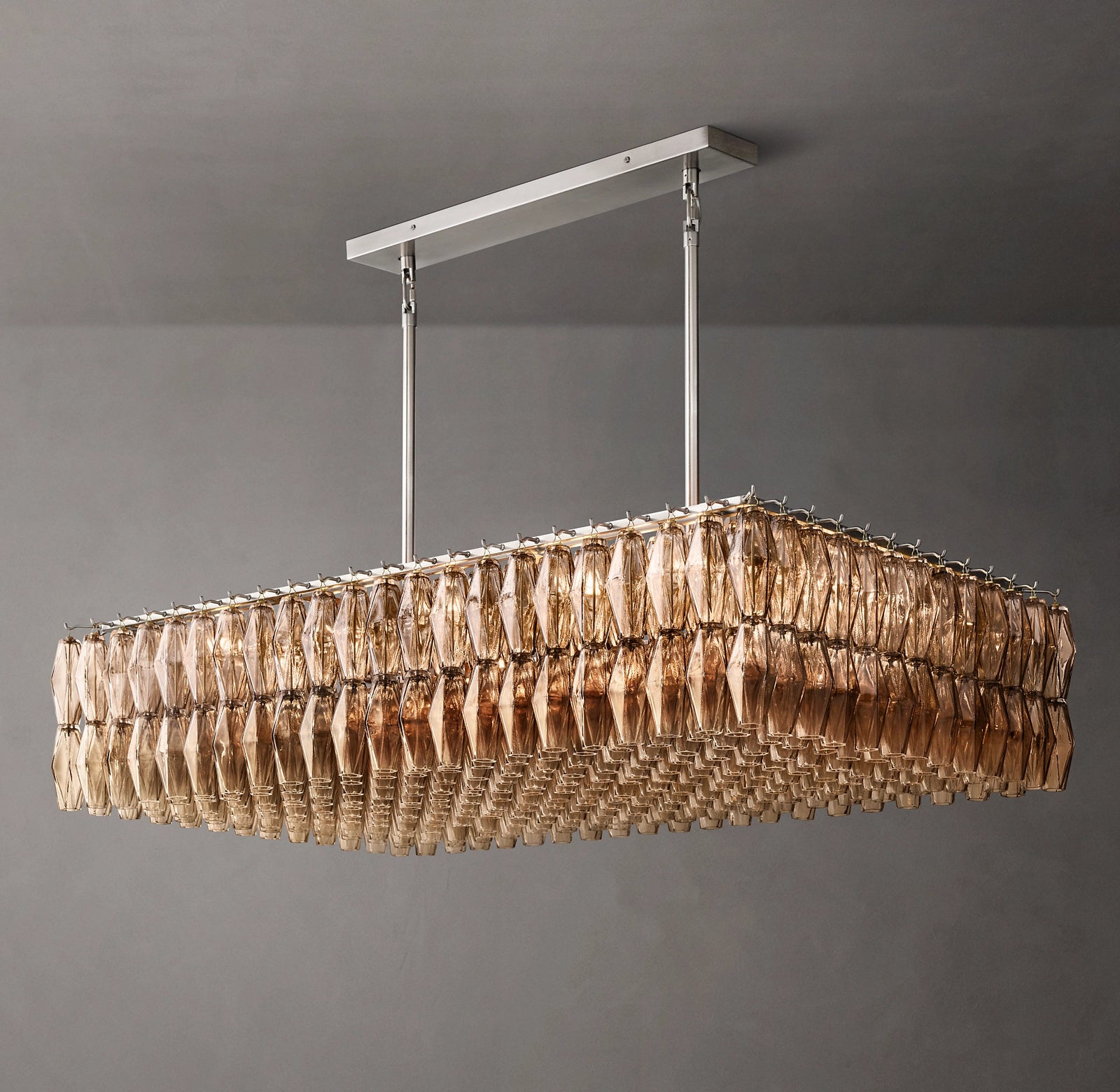 54 Inch Smoked Murano Glass Rectangular Chandelier - Chiara