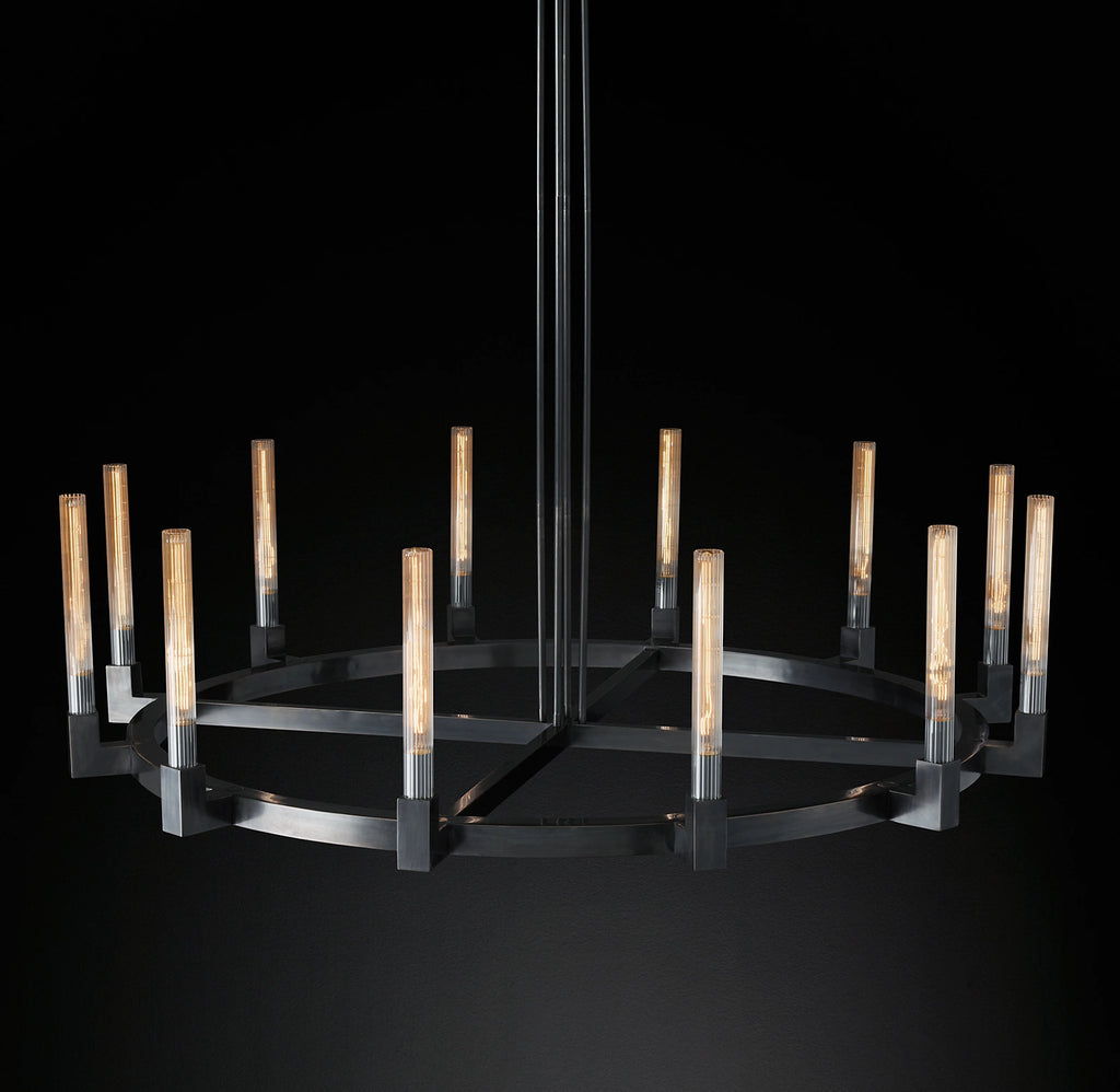 60 Inch Fluted-Glass Candlestick Round Chandelier - Cannele