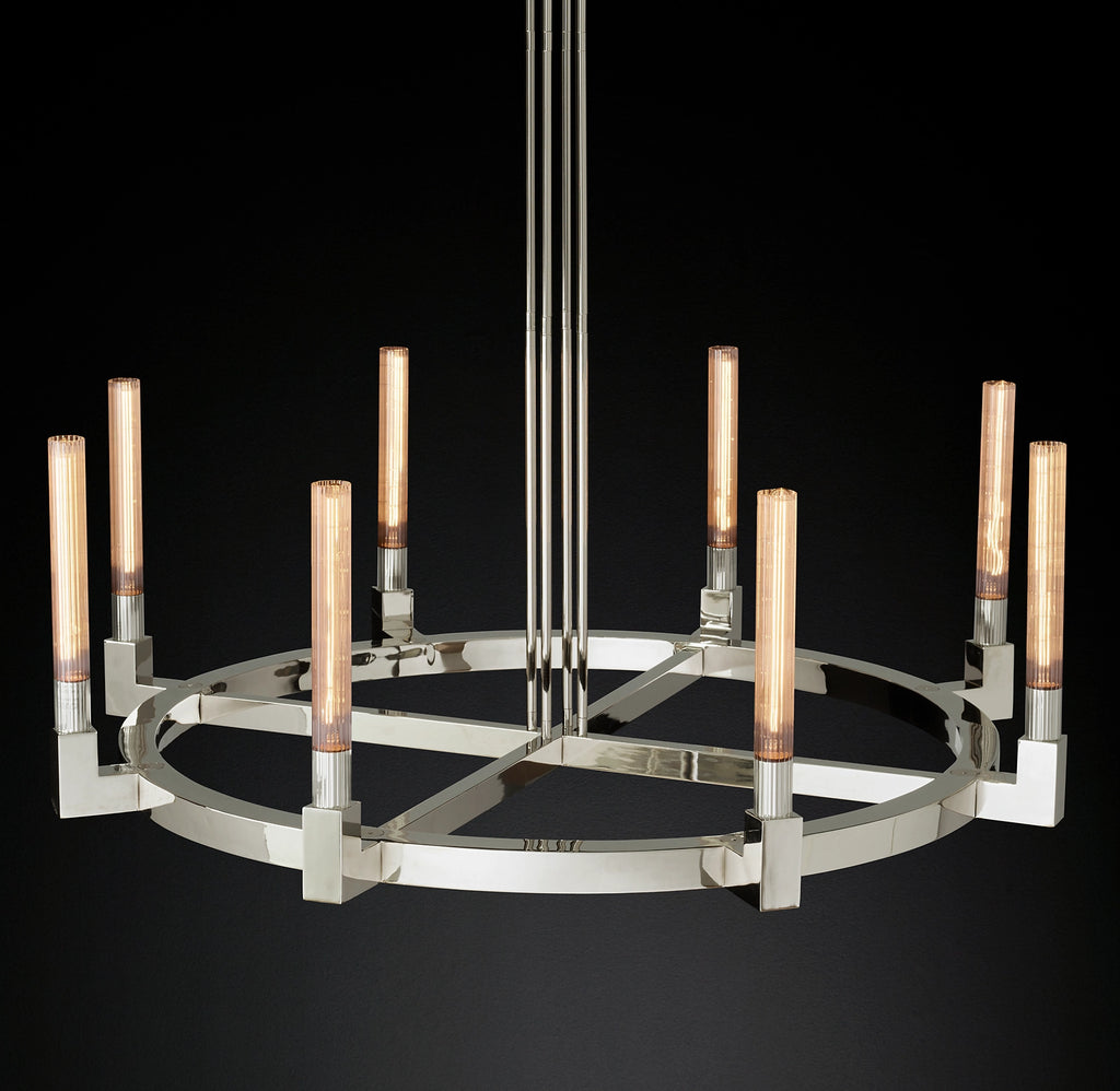 48 Inch Fluted-Glass Candlestick Round Chandelier - Cannele