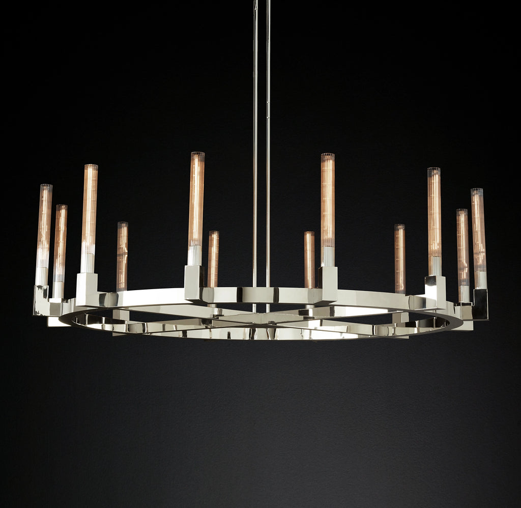 60 Inch Fluted-Glass Candlestick Round Chandelier - Cannele