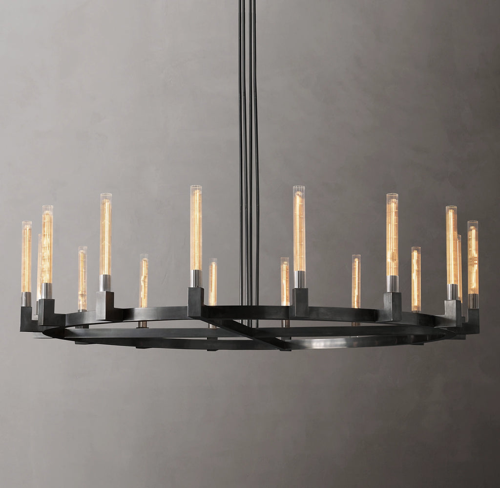 72 Inch Fluted-Glass Candlestick Round Chandelier - Cannele